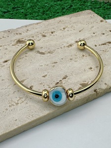 Modebescherming Trendy Unisex 18K verguld messing lampwork blauwe Griekse kwade ogen kralen open manchet armband - Product Image 6