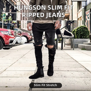 Jeans pour homme CS, déchirés, respirants, taille mi-haute, coupe ample, tissu extensible et doux, poids lourd - Product Image 2