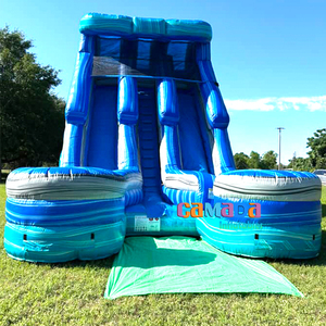 Château gonflable commercial grand format Jungle Jumps Blue Wave <span class=keywords><strong>avec</strong></span> toboggan aquatique double piste et double <span class=keywords><strong>piscine</strong></span> à vendre - Product Image 1