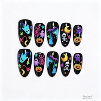 Arte de Uñas para Halloween, Diseños Personalizables de Calaveras, Arañas y Fantasmas en Tono Dopamina, Estilo Oscuro y Dulce