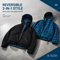 Veste à capuche réversible zippée pour homme, imperméable, à carreaux, motif patchwork, longueur décontractée pour l'hiver, taille M-L