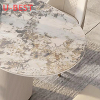 Table à manger de luxe de haute qualité, ensemble de table à manger en faux marbre, 8 places, pieds en acier inoxydable, tables de salle à manger