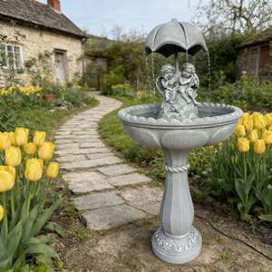 น้ำพุรูปทรงร่มโบราณ ทำด้วยมือ ทนทานต่อสภาพอากาศ ทำจากเรซินไฟเบอร์กลาส ใช้พลังงานแสงอาทิตย์ สำหรับตกแต่งกลางแจ้ง พร้อมอ่างน้ำนก - Product Image 5