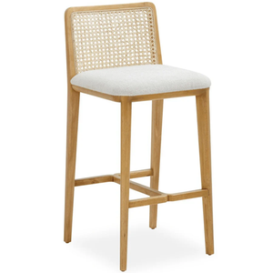 Tweed and Rattan Commercial Modern Counter <b>Stool</b> with Solid Rubberwood Frame and Woven Rattan Seat for Home Bar & <b>Dining</b> - Product Image 4