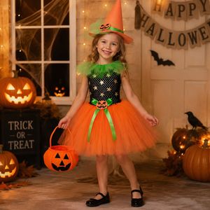 MS Kids Halloween Witch Cosplay Costume Pumpkin Tulle Dress for Carnival Party & Stage Performance - Product Image 1