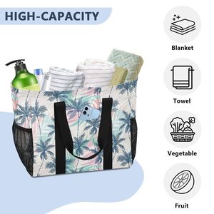 Wholesale Hawaiian Tropical Palm Print <b>Canvas</b> <b>Beach</b> Tote Bag Large Capacity Waterproof Custom Design Shoulder Bag for Women - Product Image 4