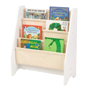Libreria Moderna in Legno per Bambini a 4 Ripiani con Rivestimento in Tessuto, Scaffale per Libri per Neonati e Bambini, Porta Libri per Bambini - Product Image 1