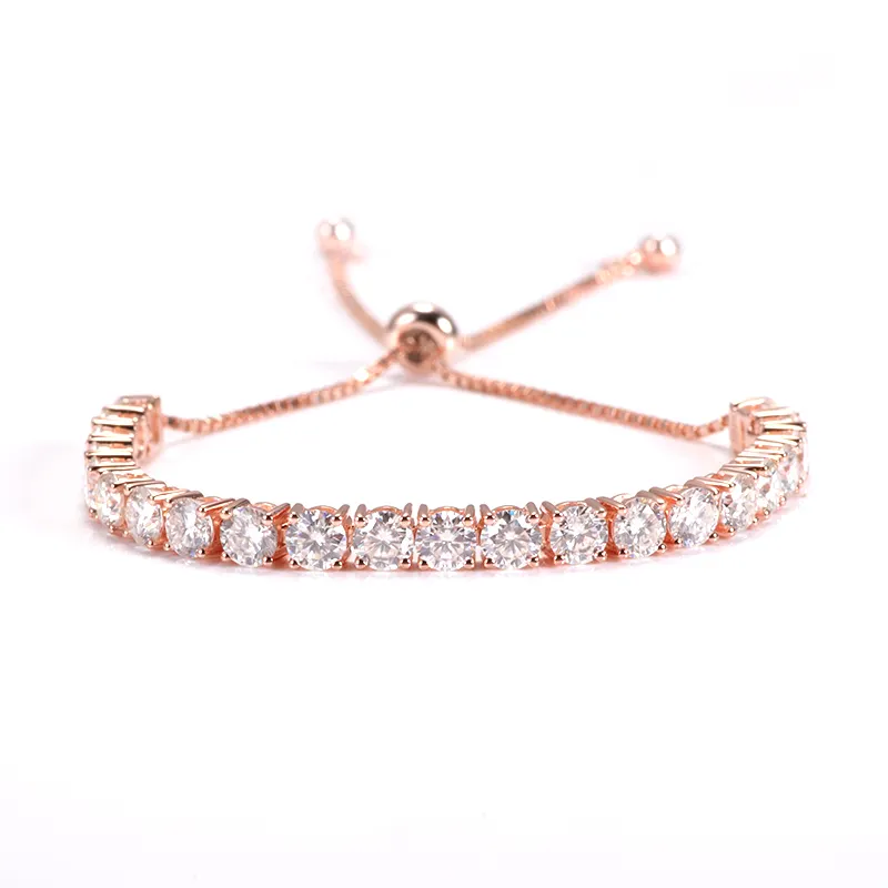 Customized moissanite diamond charmful and lovely 925 sterling silver rose gold plated bracelet for ladies