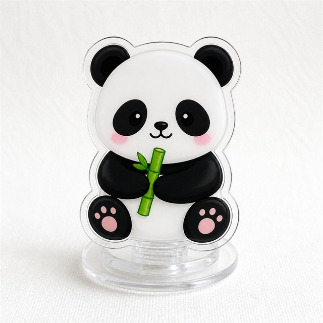 Custom Panda Acrylic Phone Grip Stand Black White Cartoon Phone Holder Collapsible Non-slip Grip OEM Wholesale Decoration