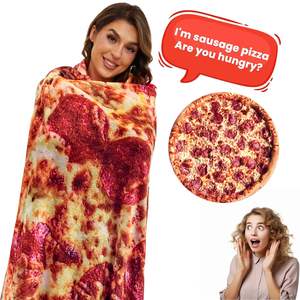 Couverture de pizza réaliste taille <span class=keywords><strong>adulte</strong></span> couverture de nourriture drôle couverture de nouveauté ronde en peluche douce pour lit canapé ou voyage - Product Image 5