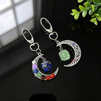 Porte-clés 7 Chakras en perles, lune creuse, cristal naturel brut, croissant, breloque de sac, accessoires