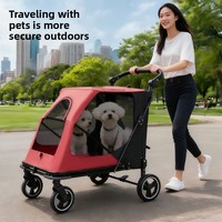 Poussette Métallique 4 Roues Transfrontalière à Succès pour Chiens et Chats de Taille Moyenne/Grande, Pliage en un Clic, Compatible Voiture/Camping-car pour Chiens Âgés