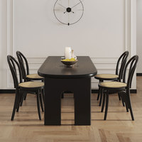 Table longue rectangulaire semi-circulaire en bois massif noir, idéale pour les salles à manger, les hôtels, les villas et les appartements