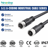 Connecteur femelle double extrémité M8 4 broches à code A, droit ou coudé, IP67, câble PVC/PUR blindé, longueur personnalisée