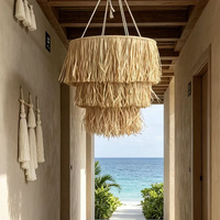Abat-jour en macramé en raphia multicouche personnalisable, suspension murale tissée à la main, texture naturelle pour espaces polyvalents