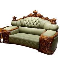 Salon de Canapés Royal Baroque Sculpté à la Main en Bois et Cuir, Meubles de Luxe Classiques pour Salon, Palais, Villa, Hall d'Hôtel