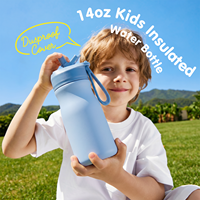 Bouteille isotherme en acier inoxydable de 14 oz avec couvercle de protection, pour enfants, avec paille large, couleur personnalisée