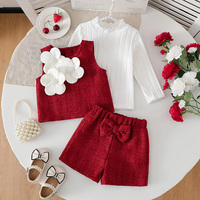 Nouvelle Tendance : Ensemble T-shirt et Short à Nœud Floral pour Fille, Vêtements Enfants OEM Automne Hiver, Tenue Décontractée pour Bébé Fille de 1 An