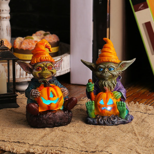 Halloween Citrouille Lanterne Elfe Résine Artisanat Décoration Maison Bureau Lumineux Gobelin Poupée Décoration - Product Image 3