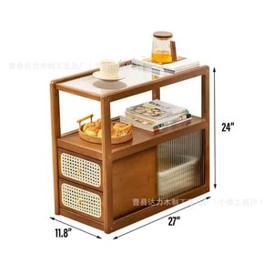 Étagère de rangement en bois de style japonais à 3 niveaux, table d'appoint mobile pour salon, armoire de cuisine avec tiroirs - Product Image 4
