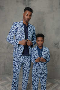 Cuello ajustado con estampado floral y blazer azul y azul marino para hombre, medio pecho con lienzo, estampado africano, blazer a medida, medio pecho con lienzo - Product Image 3