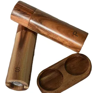 Classic homemade kitchen wooden product manual control wooden salt pepper grinder salt mill food grinder hotsale