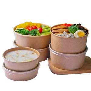 Bol en papier Kraft jetable, écologique, à <span class=keywords><strong>emporter</strong></span>, avec couvercle transparent, pièces - Product Image 3