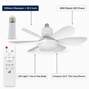 Ventilateur de plafond LED blanc 20,5 pouces 40W avec télécommande, 6 pales, intensité variable, design moderne pour salon - Product Image 3