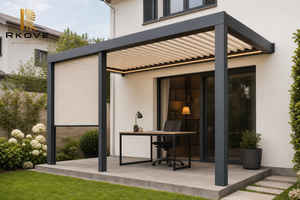 Pérgola Moderna de Aluminio RKOVE RK-C2 de 4*6m con Techo de Láminas, Gazebo para Exteriores, Pabellón para Patio con Sombra Lateral para Patio, Hogar u Oficina - Product Image 1
