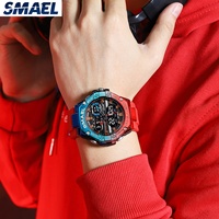 Jam Tangan Digital Sport SMAEL 8066 untuk Pria/Anak Laki-laki, Warna Emas, Tahan Air, Alarm, Dual Time, Stopwatch, Plastik