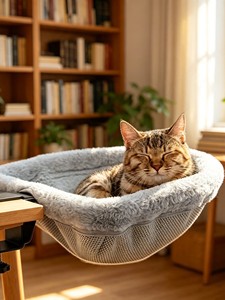 <span class=keywords><strong>Hamaca</strong></span> para Gatos con Abrazadera para Escritorio, Sostenible, 40 cm, Cama para Gatos con Montaje en Mesa, para Animales Pequeños, Tela Doble para Invierno y Verano, Carga Máxima 20 kg - Product Image 2