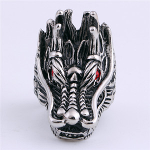 Anillo con Cabeza de Dragón, Color Acero, Joyería para Hombre, Regalo, Diseño de Signo Zodiacal Animal - Product Image 2