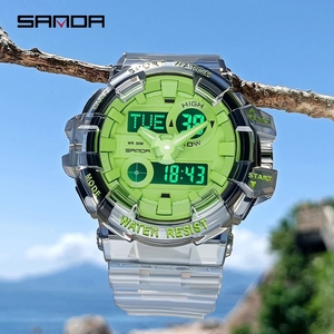 Personnalisé Votre Propre Logo Sanda 3100 Chronographe Montres Double Affichage Hommes Étanche Mode Bracelet Transparent Lumineux Reloj <span class=keywords><strong>Montre</strong></span> - Product Image 6