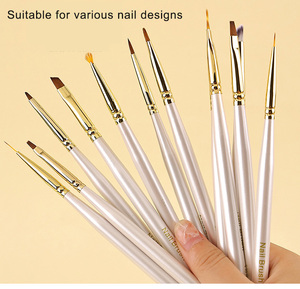 Ensemble de pinceaux de nail art avec logo personnalisé, manche en bois blanc, avec capuchon, ergonomiques, pour liner, dégradé, ombré, mélange, ovales, plats, ronds, pour gel - Product Image 6