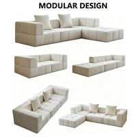 MUSEN Canapé modulaire en U en tissu et bois, style européen moderne, avec dossier en lin et coussins, pour salon