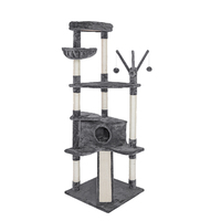 Tour d'arbre à chat écologique en bois gris foncé avec perchoir confortable pour condo hamac poteaux à gratter en sisal emballage en carton pour chats d'intérieur