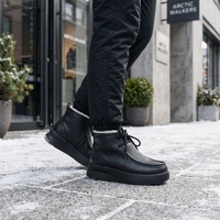 Bottes de neige noires pour hommes Varsavvas en cuir à motif litchi, chaudes, à semelle plateforme épaisse, avec doublure en laine d'agneau