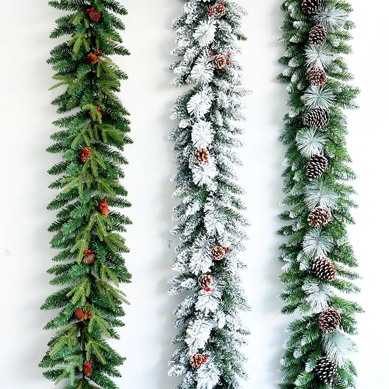 Christmas Garland for Home 9ft with Pine Cone Pine Needle 50 Lights Snowy Style Christmas Garland with 50 Lights