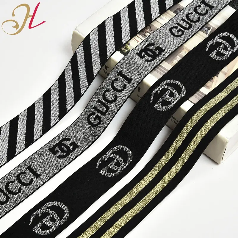 حزام خصر مصنوع من قماش الجاكار المرن مبيع مباشر من مصنع Hualiu حزام مرن مصنوع من النايلون باللون الذهبي والفضي