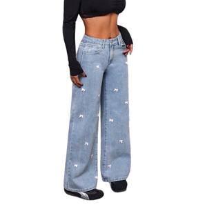 Toptan bahar 2025 yeni moda rahat yay geniş bacak kadın kot - Product Image 5