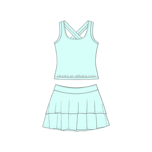 Set gonna a pieghe per ragazze con pantaloncini integrati in tessuto traspirante e top a canotta con schiena incrociata, taglia personalizzabile - Product Image 3