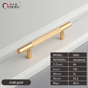 Oukali American New Aluminum Knurled Simple Gold T Bar 128mm Furniture Cupboard Wardrobe Cabinet Wardrobe Door Pull Handles