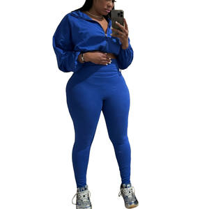 Осенний Женский Повседневный комплект из 2 предметов, однотонные облегающие леггинсы с длинным рукавом и шнуровкой на молнии - Product Image 2