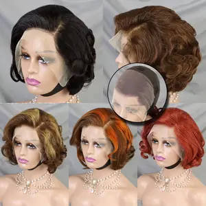 Оптовая продажа, короткий парик из индийских натуральных волос, 13x4, прозрачный парик с сетчатой фронтальной линией, Короткие парики из натуральных волос для черных женщин