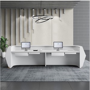 Carrara Marbleสีขาวแผนกต้อนรับตารางด้านหน้าเคาน์เตอร์สแตนเลสฟุตบาร์แผนกต้อนรับ - Product Image 2
