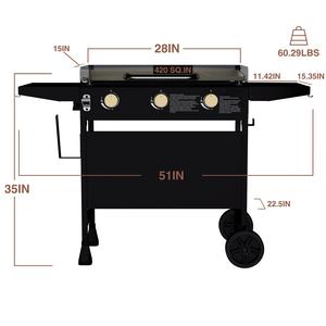 Miire Portable Pliable Extérieur 3 Brûleurs Plaque <span class=keywords><strong>Plancha</strong></span> Propane Gaz Plat Top Grill avec Couvercle et Roues <span class=keywords><strong>pour</strong></span> Patio Jardin - Product Image 2