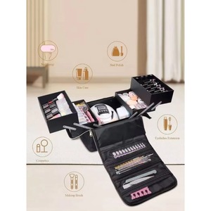 Free Sample Portable Makeup Organizer Bag <b>Storage</b> Box 4 Trays Travel Cosmetic Box for Women <b>Nail</b> <b>Polish</b> Organizer Carrying - Product Image 5