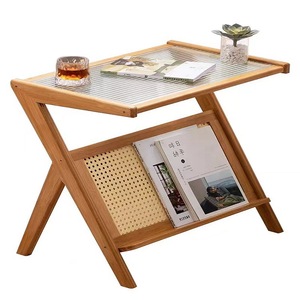 Xingrong Nordic Minimalist Rattan Side <b>Table</b> With Glass Top And Storage Shelf For Living Room Or Bedroom - Product Image 5