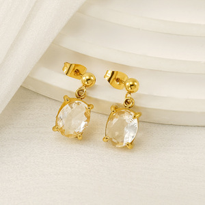 Zogxin Oval Stud <b>Earrings</b> 18K Gold Plated Colored Zircon Claw Setting For Women Fashion Jewelry Gift - Product Image 2