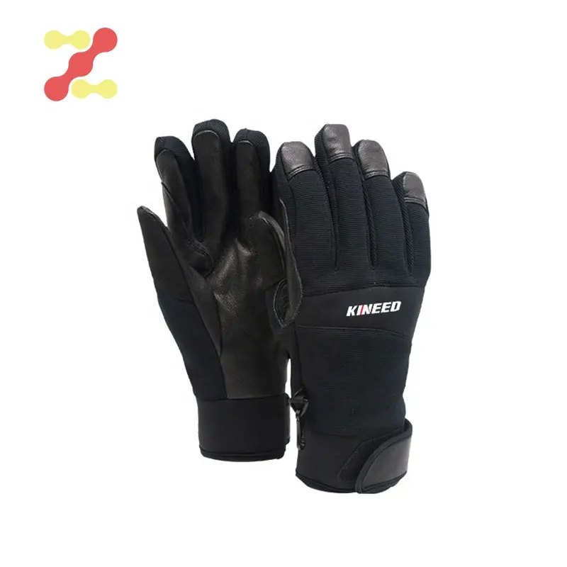 Winter snowmobile warm gloves touch screen waterproof leather palm gloves